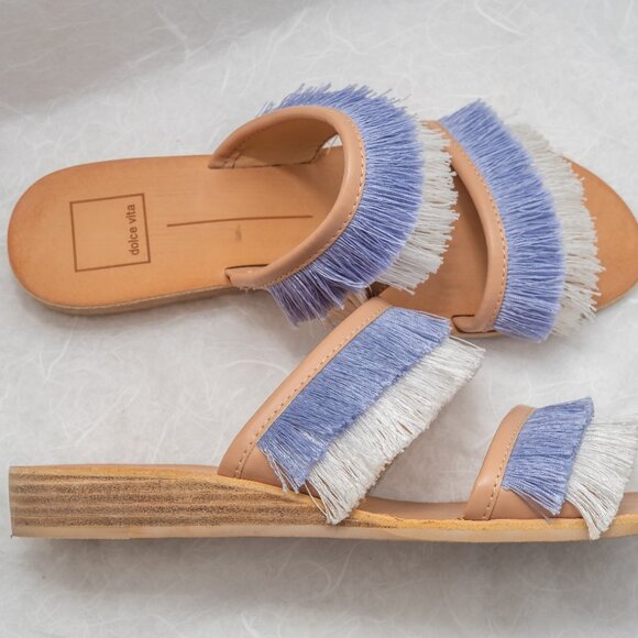 Dolce Vita Blue and White Fringe Sandals - Picture 2 of 4